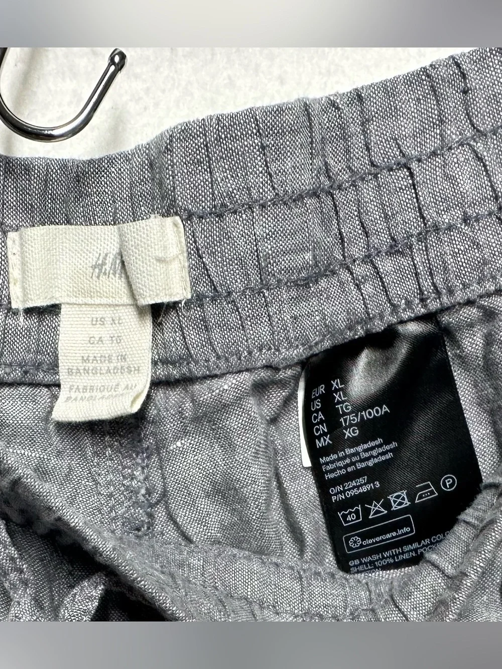 H&M 100% Linen Pants Gray Men’s XL – 41x29 Lightweight Casual